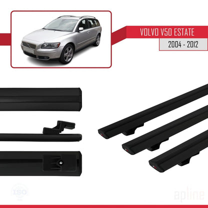 Compatible avec Volvo V50 2004-2012 BASIC Model Barres de Toit Railing Porte-Bagages de Voiture Noir Aluminium 3 Barres