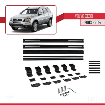 Compatible avec Volvo XC90 2003-2014 BASIC Model Barres de Toit Railing Porte-Bagages de Voiture Noir Aluminium 3 Barres