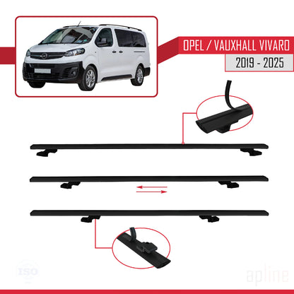 Compatible avec Opel Vivaro C 2019-2025 BASIC Model Barres de Toit Railing Porte-Bagages de Voiture Noir Aluminium 3 Barres