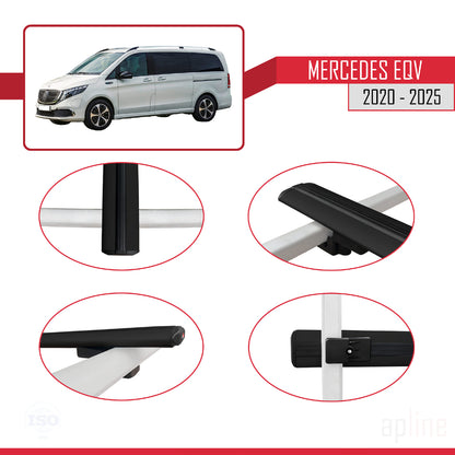 Compatible avec Mercedes EQV (W447) 2020-2025 BASIC Model Barres de Toit Railing Porte-Bagages de Voiture Noir Aluminium 4 Barres