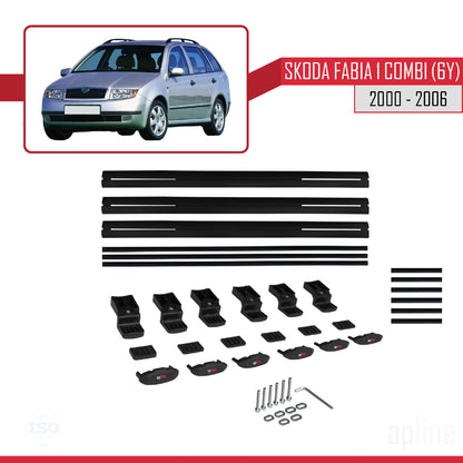 Compatible with Skoda Fabia (6Y) SW 2000-2006 BASIC Model Car Roof Rack Cross Bar Black Aluminium 3 Bars