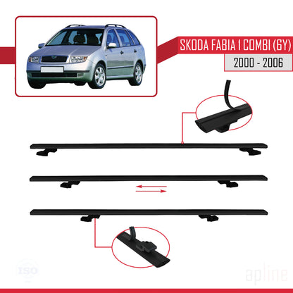 Compatible with Skoda Fabia (6Y) SW 2000-2006 BASIC Model Car Roof Rack Cross Bar Black Aluminium 3 Bars