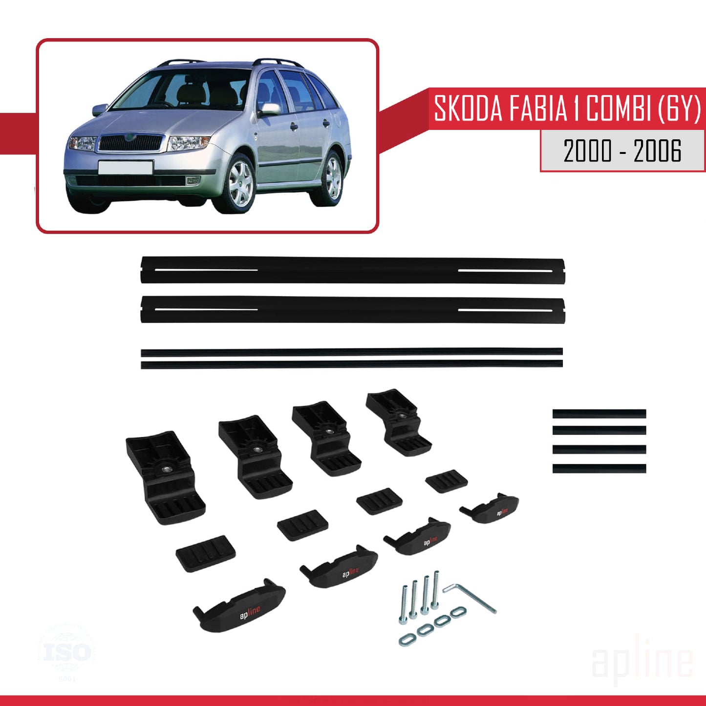 Compatible with Skoda Fabia (6Y) SW 2000-2006 BASIC Model Car Roof Rack Cross Bar Black Aluminium 2 Bars