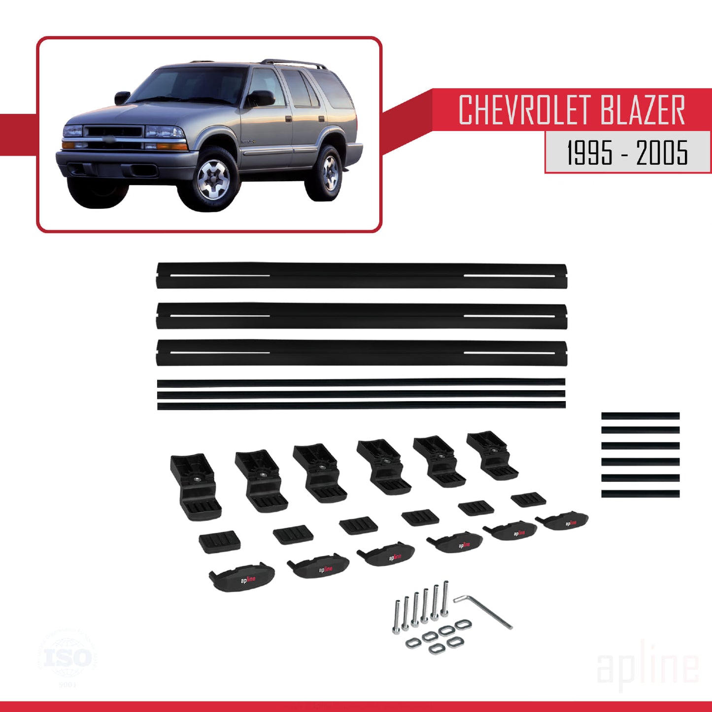 Compatible avec Chevrolet Blazer 1995-2005 BASIC Model Barres de Toit Railing Porte-Bagages de Voiture Noir Aluminium 3 Barres
