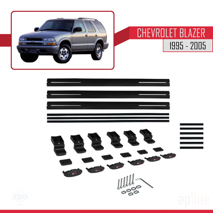 Compatible avec Chevrolet Blazer 1995-2005 BASIC Model Barres de Toit Railing Porte-Bagages de Voiture Noir Aluminium 3 Barres