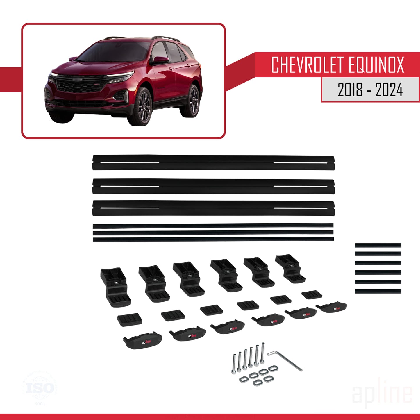 Compatible avec Chevrolet Equinox 2018-2024 BASIC Model Barres de Toit Railing Porte-Bagages de Voiture Noir Aluminium 3 Barres