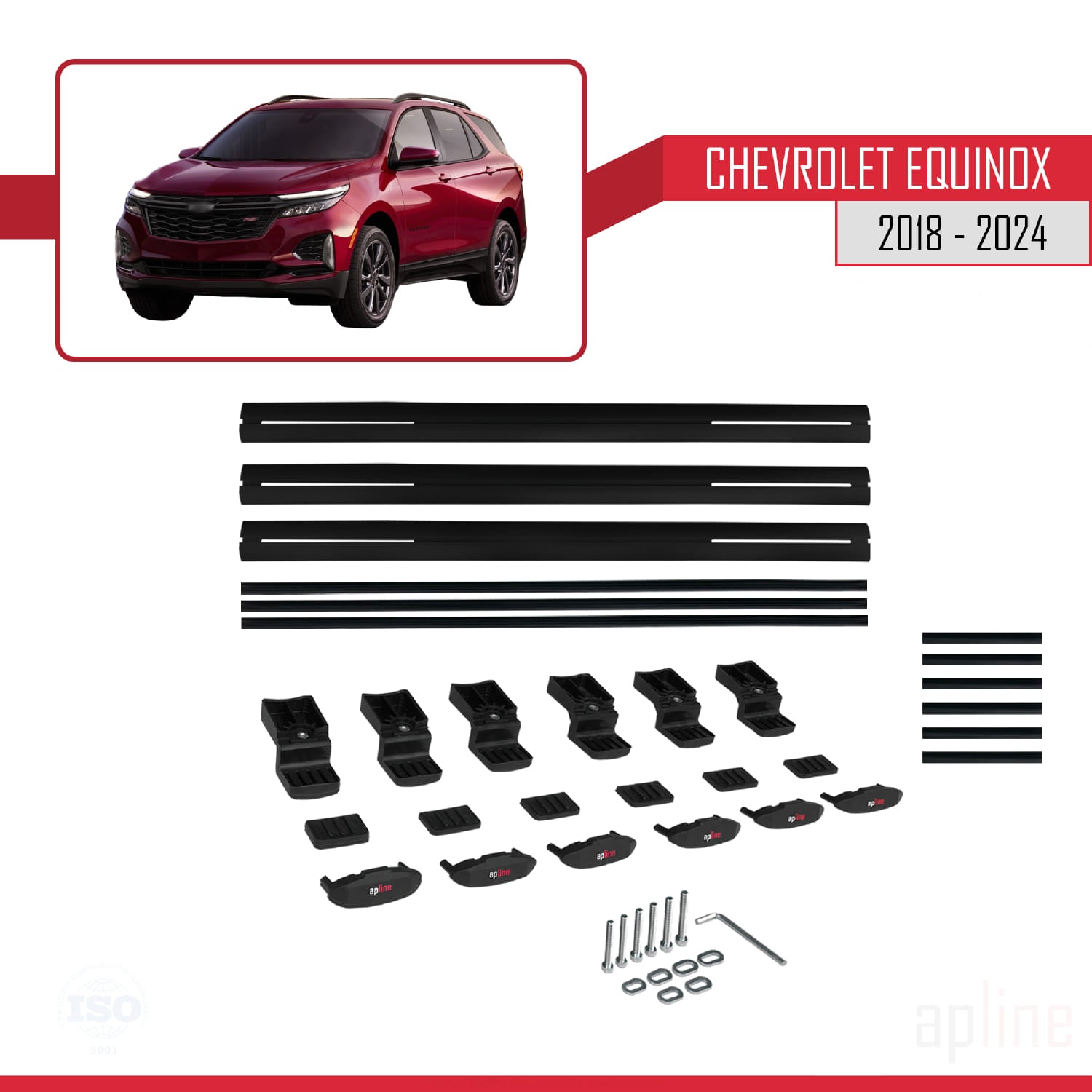 Compatible avec Chevrolet Equinox 2018-2024 BASIC Model Barres de Toit Railing Porte-Bagages de Voiture Noir Aluminium 3 Barres