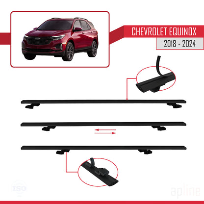 Compatible avec Chevrolet Equinox 2018-2024 BASIC Model Barres de Toit Railing Porte-Bagages de Voiture Noir Aluminium 3 Barres