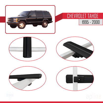 Compatible avec Chevrolet Tahoe 1995-2000 BASIC Model Barres de Toit Railing Porte-Bagages de Voiture Noir Aluminium 3 Barres