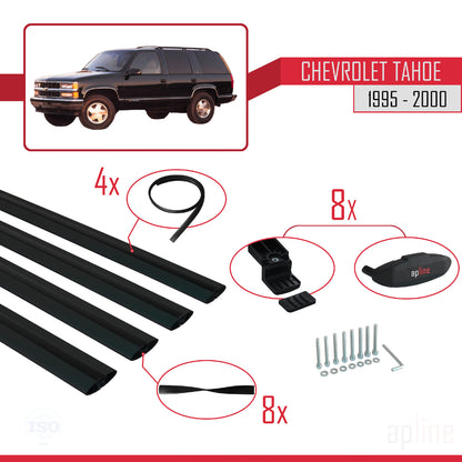 Compatible avec Chevrolet Tahoe 1995-2000 BASIC Model Barres de Toit Railing Porte-Bagages de Voiture Noir Aluminium 4 Barres