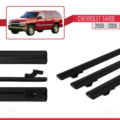 Compatible avec Chevrolet Tahoe 2000-2006 BASIC Model Barres de Toit Railing Porte-Bagages de Voiture Noir Aluminium 3 Barres