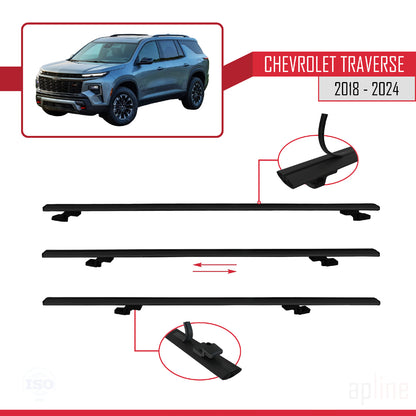 Compatible avec Chevrolet Traverse 2018-2024 BASIC Model Barres de Toit Railing Porte-Bagages de Voiture Noir Aluminium 2 Barres