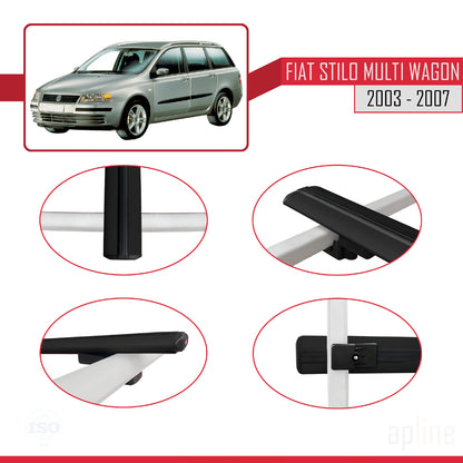 Compatible avec Fiat Stilo Multi Wagon 2003-2007 BASIC Model Barres de Toit Railing Porte-Bagages de Voiture Noir Aluminium 3 Barres