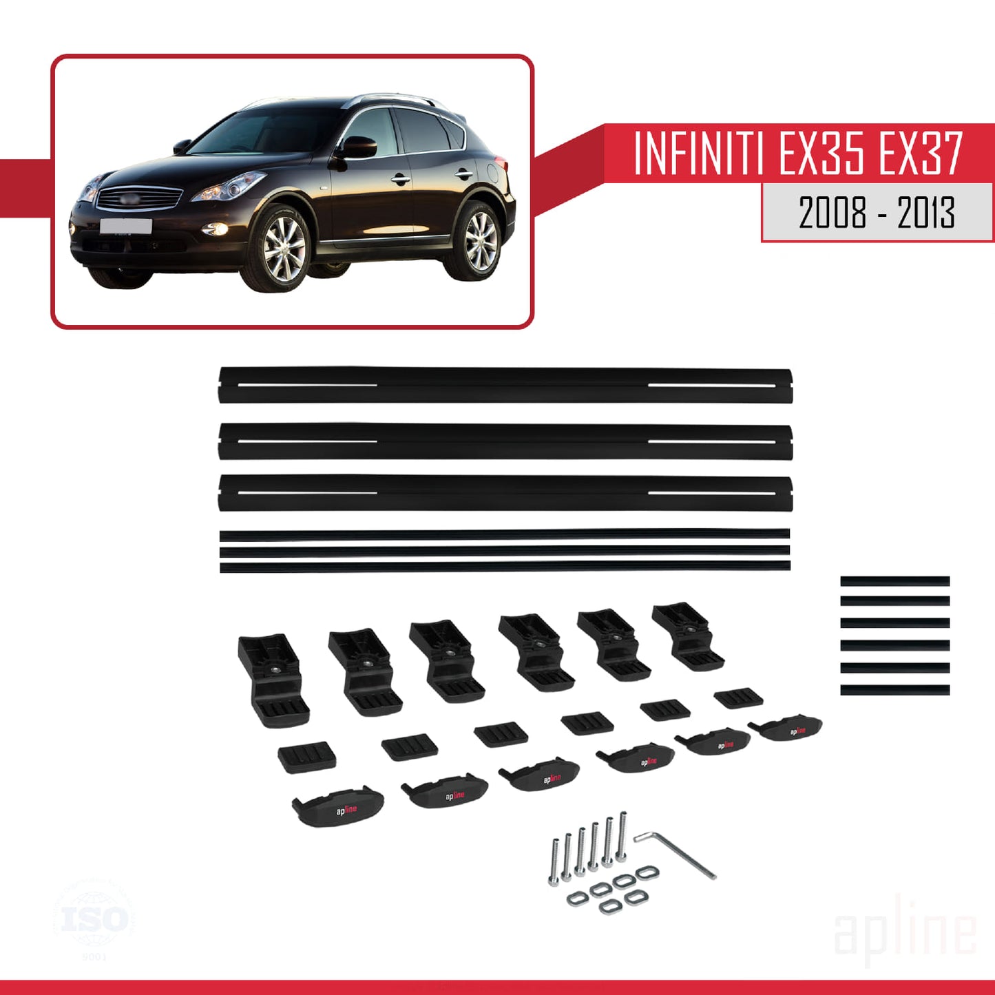 Compatible avec Infiniti EX35 EX37 2008-2013 BASIC Model Barres de Toit Railing Porte-Bagages de Voiture Noir Aluminium 3 Barres