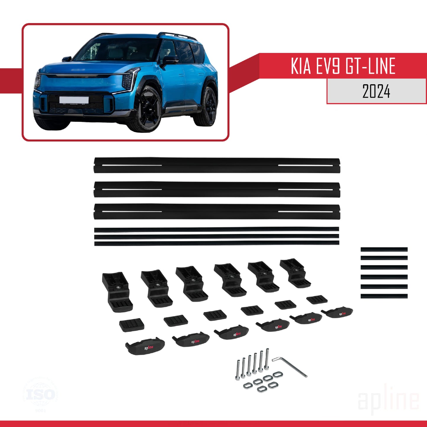 Compatible avec KIA EV9 GT-LINE 2024-2025 BASIC Model Barres de Toit Railing Porte-Bagages de Voiture Noir Aluminium 3 Barres