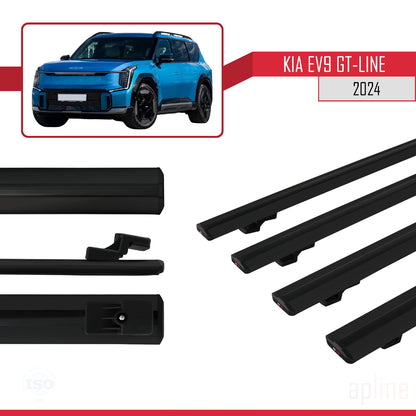 Compatible avec KIA EV9 GT-LINE 2024-2025 BASIC Model Barres de Toit Railing Porte-Bagages de Voiture Noir Aluminium 4 Barres