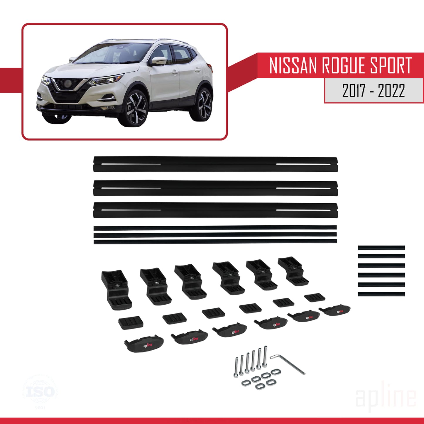 Compatible avec Nissan Rogue Sport 2017-2022 BASIC Model Barres de Toit Railing Porte-Bagages de Voiture Noir Aluminium 3 Barres