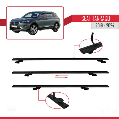 Compatible avec Seat Tarraco 2019-2024 BASIC Model Barres de Toit Railing Porte-Bagages de Voiture Noir Aluminium 3 Barres