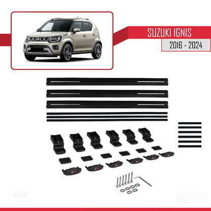 Compatible avec Suzuki Ignis 2016-2024 BASIC Model Barres de Toit Railing Porte-Bagages de Voiture Noir Aluminium 3 Barres