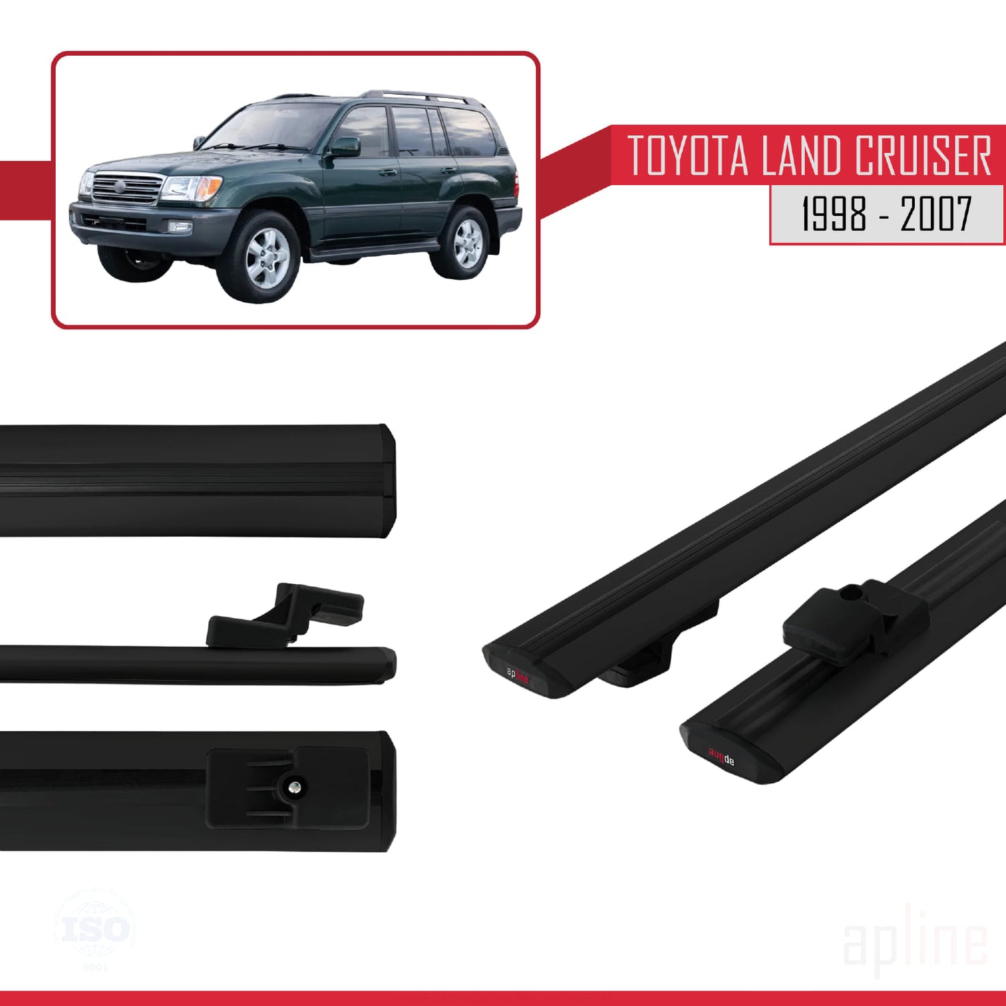 Compatible avec Toyota Land Cruiser 1998-2007 BASIC Model Barres de Toit Railing Porte-Bagages de Voiture Noir Aluminium 2 Barres