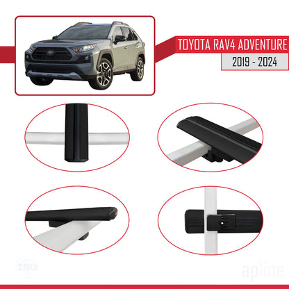 Compatible avec Toyota RAV4 Adventure 2019-2024 BASIC Model Barres de Toit Railing Porte-Bagages de Voiture Noir Aluminium 2 Barres