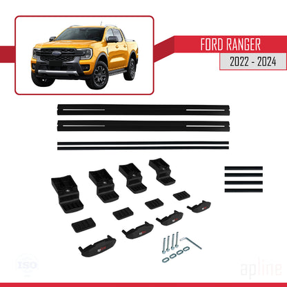Compatible avec Ford Ranger (P703) 2022-2024 BASIC Model Barres de Toit Railing Porte-Bagages de Voiture Noir Aluminium 2 Barres