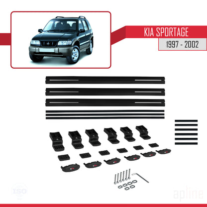 Compatible avec Kia Sportage 1997-2002 BASIC Model Barres de Toit Railing Porte-Bagages de Voiture Noir Aluminium 3 Barres