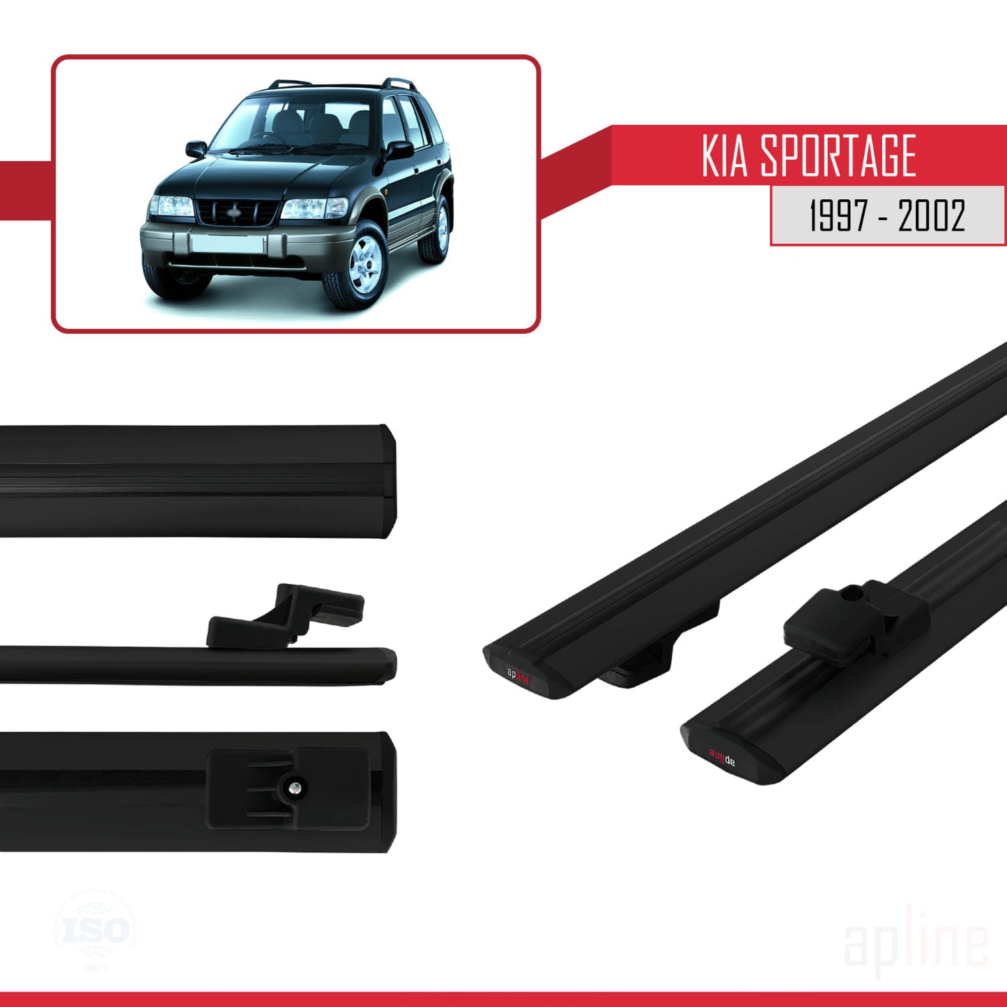 Compatible avec Kia Sportage 1997-2002 BASIC Model Barres de Toit Railing Porte-Bagages de Voiture Noir Aluminium 2 Barres