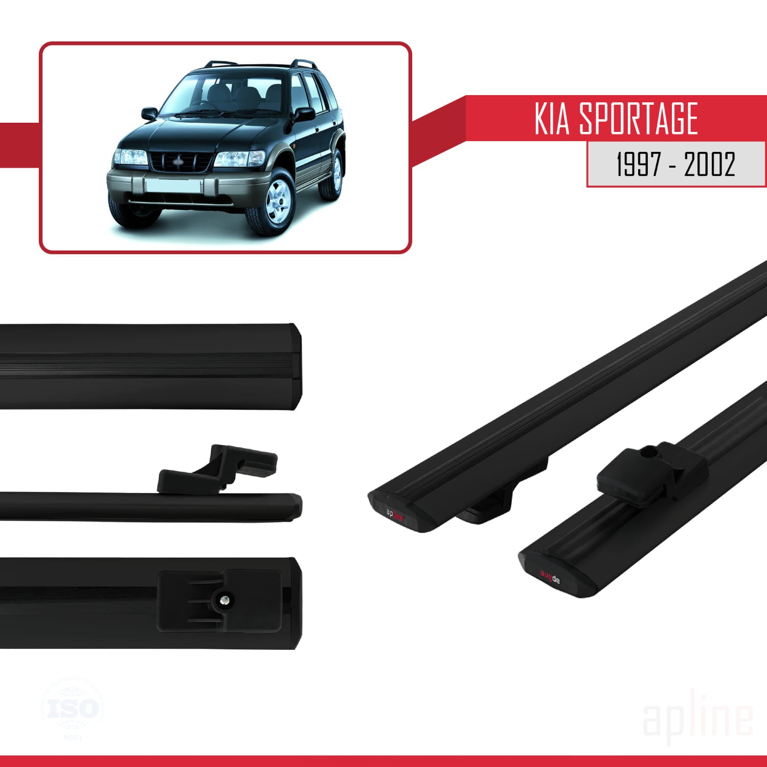 Compatible avec Kia Sportage 1997-2002 BASIC Model Barres de Toit Railing Porte-Bagages de Voiture Noir Aluminium 2 Barres