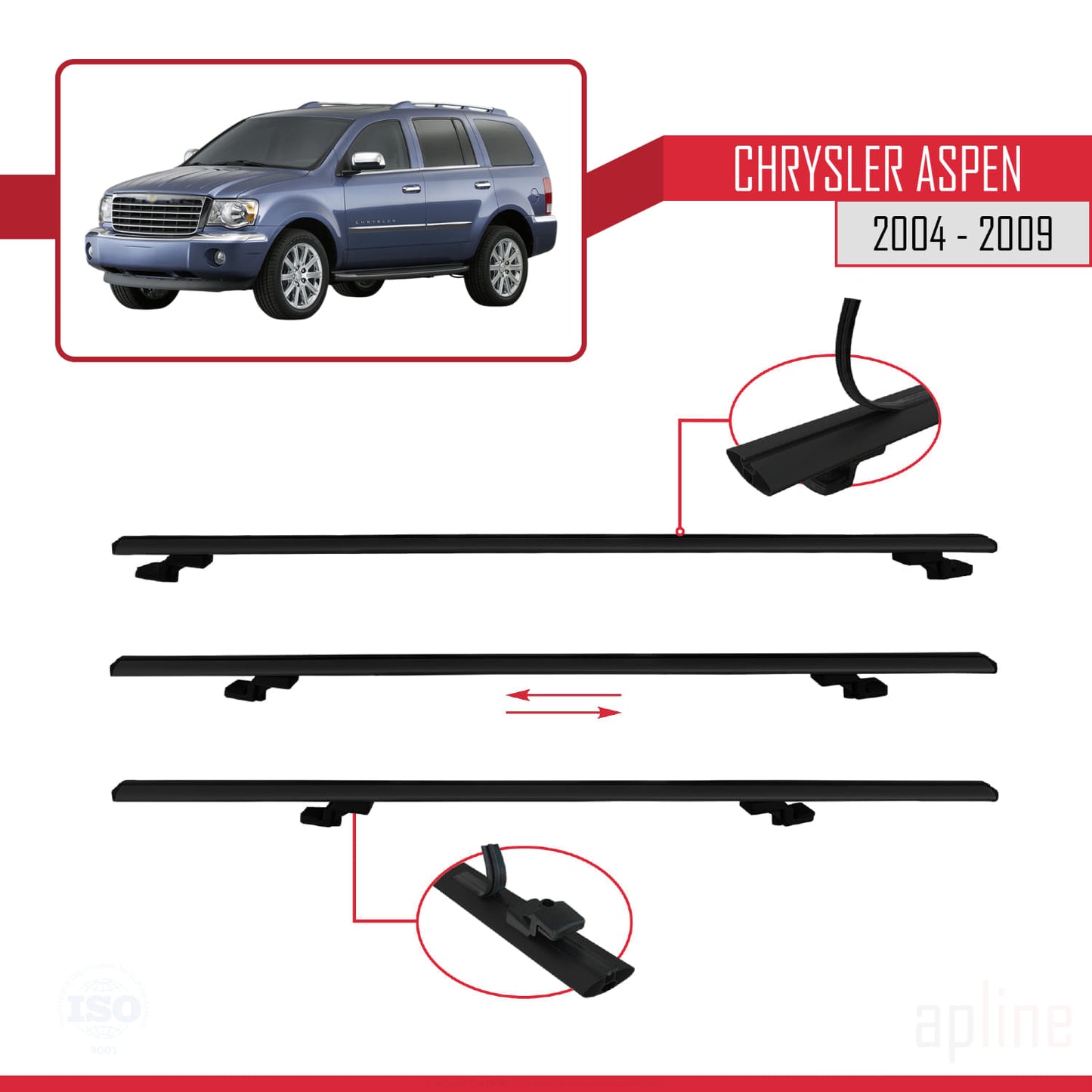 Compatible avec Chrysler Aspen 2004-2009 BASIC Model Barres de Toit Railing Porte-Bagages de Voiture Noir Aluminium 2 Barres
