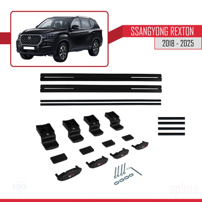 Compatible avec SsangYong Rexton 2018-2025 BASIC Model Barres de Toit Railing Porte-Bagages de Voiture Noir Aluminium 2 Barres