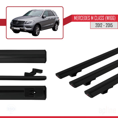 Compatible with Mercedes M Class 3 (W166) Pre-Facelift 2012-2015 BASIC Model Car Roof Rack Cross Bar Black Aluminium 3 Bars