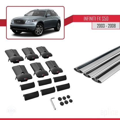 Compatible avec Infiniti FX (S50) 2003-2008 FLY Model Barres de Toit Railing Porte-Bagages de Voiture Gris Aluminium 3 Barres