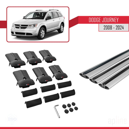 Compatible avec Dodge Journey 2008-2024 FLY Model Barres de Toit Railing Porte-Bagages de Voiture Gris Aluminium 3 Barres