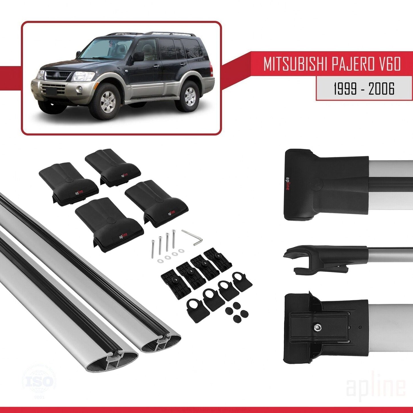 Compatible with Mitsubishi Pajero (V60) 5 Kapı 1999-2006 FLY Model Car Roof Rack Cross Bar Grey Aluminium 2 Bars
