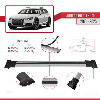 Compatible avec A4 (B9) Allroad 2016-2025 FLY Model Barres de Toit Railing Porte-Bagages de Voiture Gris Aluminium 3 Barres