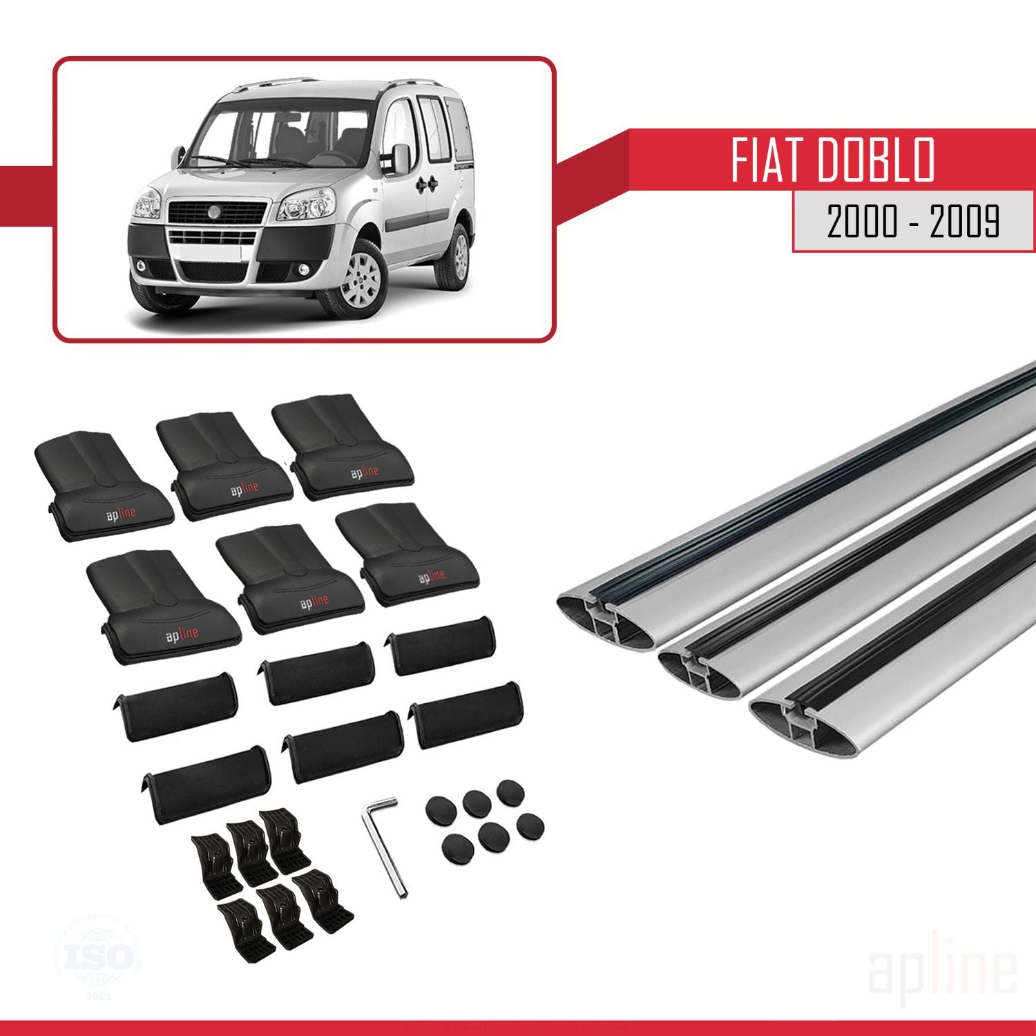 Compatible avec Fiat Doblo 2000-2009 V2 FLY Model Barres de Toit Railing Porte-Bagages de Voiture Gris Aluminium 3 Barres
