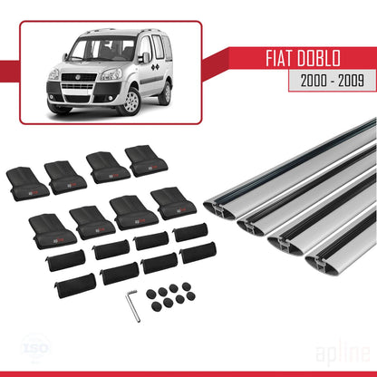 Compatible avec Fiat Doblo 2000-2009 V2 FLY Model Barres de Toit Railing Porte-Bagages de Voiture Gris Aluminium 4 Barres