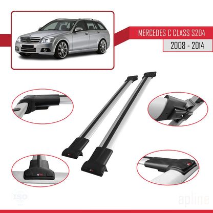 Compatible avec Mercedes Classe C 3 (S204) 2008-2014 FLY Model Barres de Toit Railing Porte-Bagages de Voiture Gris Aluminium 2 Barres