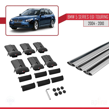 Compatible avec BMW Série 5 (E61) Touring 2004-2010 FLY Model Barres de Toit Railing Porte-Bagages de Voiture Gris Aluminium 3 Barres