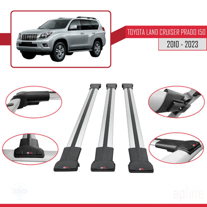 Compatible avec Toyota Land Cruiser Prado (J150) 2010-2023 FLY Model Barres de Toit Railing Porte-Bagages de Voiture Gris Aluminium 3 Barres