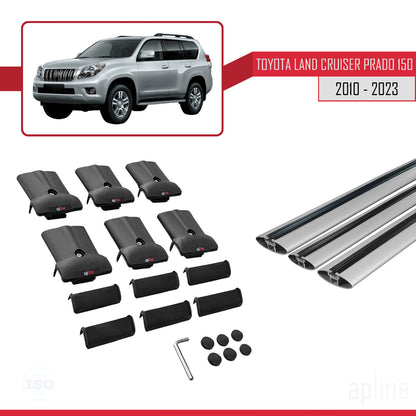 Compatible avec Toyota Land Cruiser Prado (J150) 2010-2023 FLY Model Barres de Toit Railing Porte-Bagages de Voiture Gris Aluminium 3 Barres