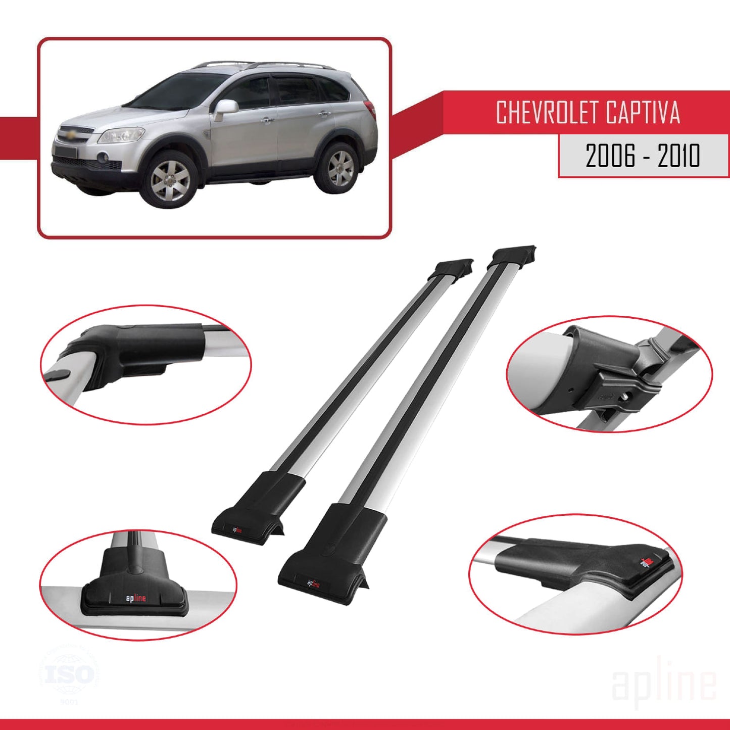 Compatible avec Chevrolet Captiva 2006-2010 FLY Model Barres de Toit Railing Porte-Bagages de Voiture Gris Aluminium 2 Barres