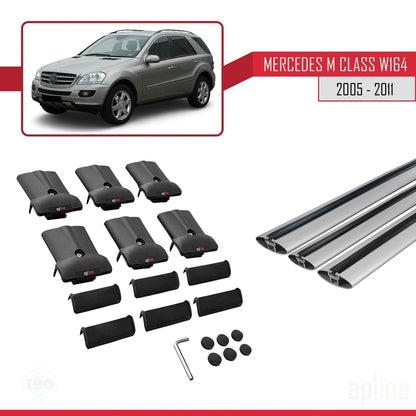 Compatible avec Mercedes Classe M 2 (W164) 2005-2011 FLY Model Barres de Toit Railing Porte-Bagages de Voiture Gris Aluminium 3 Barres