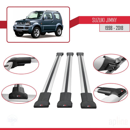 Compatible avec Suzuki Jimny 3 1998-2018 FLY Model Barres de Toit Railing Porte-Bagages de Voiture Gris Aluminium 3 Barres