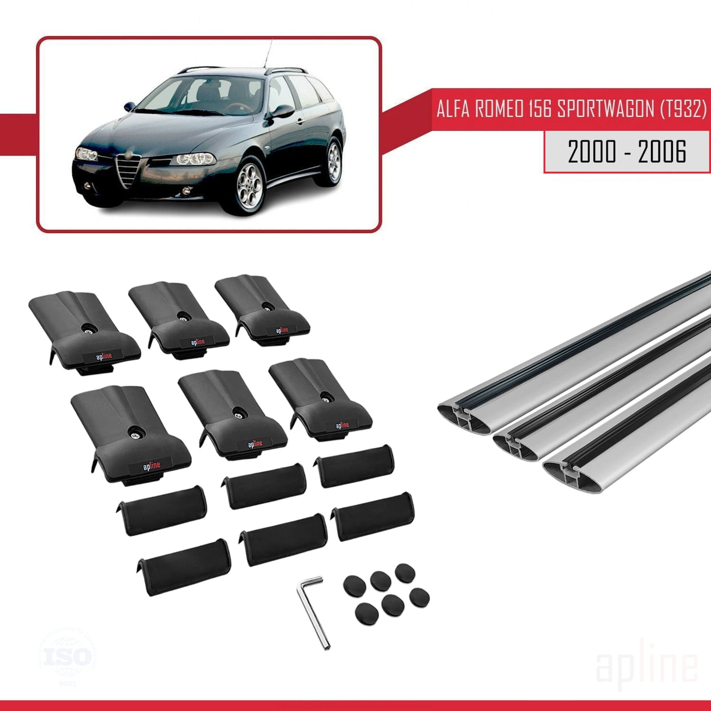 Compatible avec Alfa Romeo 156 (T932) Break 2000-2006 FLY Model Barres de Toit Railing Porte-Bagages de Voiture Gris Aluminium 3 Barres