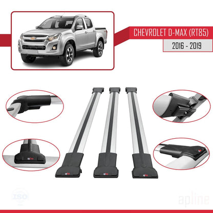 Compatible avec Chevrolet D-Max (RT85) 2016-2019 FLY Model Barres de Toit Railing Porte-Bagages de Voiture Gris Aluminium 3 Barres
