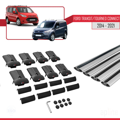 Compatible avec Ford Transit/Tourneo Connect 2 2014-2021 FLY Model Barres de Toit Railing Porte-Bagages de Voiture Gris Aluminium 4 Barres