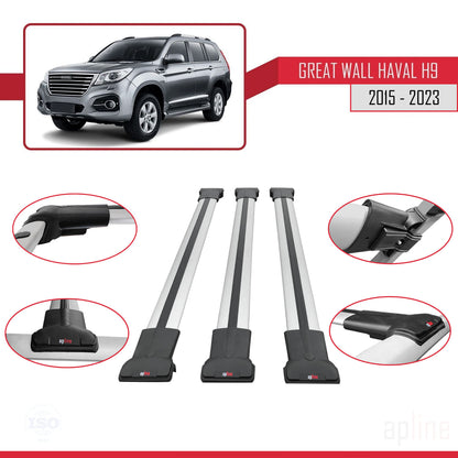 Compatible with Great Wall Haval H9 2015-2023 FLY Model Car Roof Rack Cross Bar Grey Aluminium 3 Bars