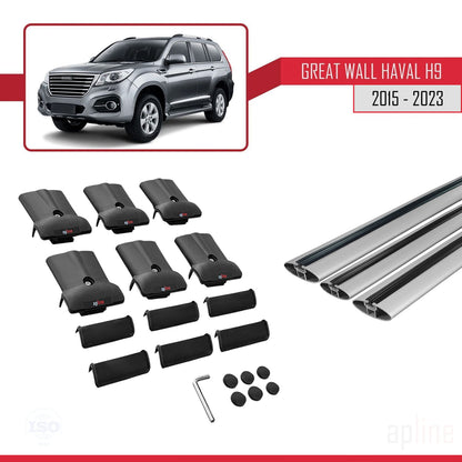 Compatible with Great Wall Haval H9 2015-2023 FLY Model Car Roof Rack Cross Bar Grey Aluminium 3 Bars